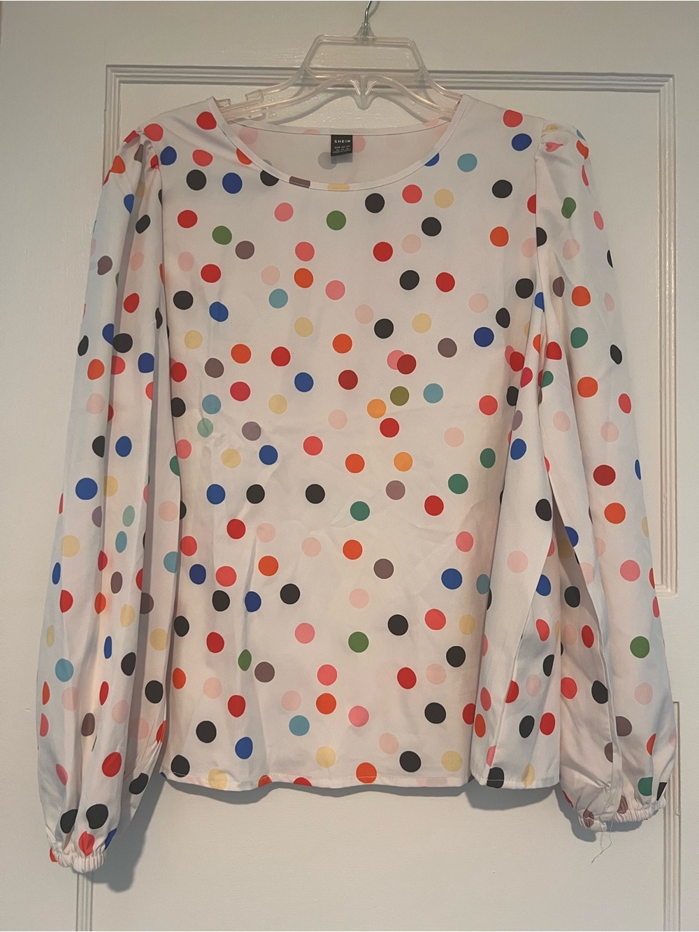 White Blouse with Multi-Color Polka Dots